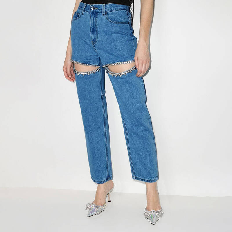 Jeans pour femmes designers détruits avec applications brillantes Levoire