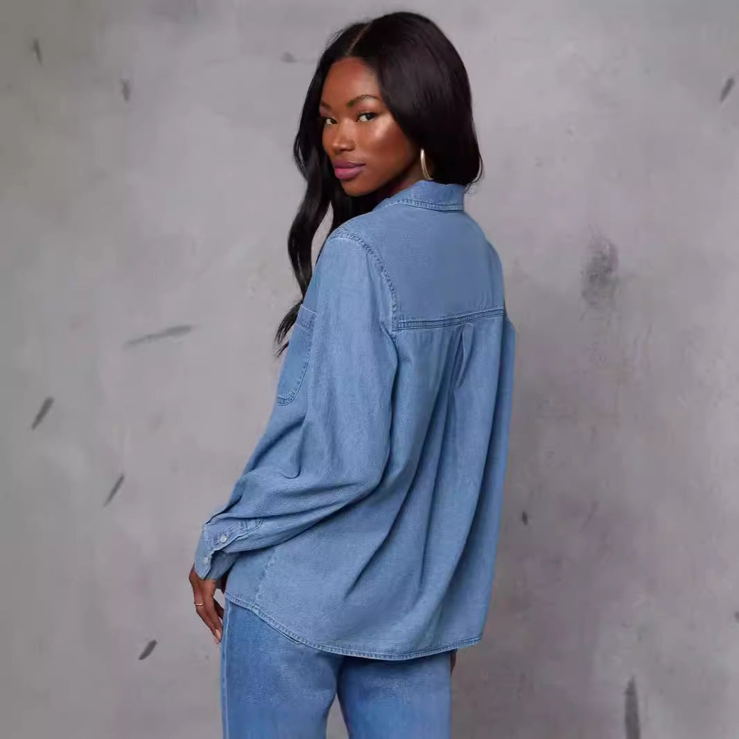 Chemise en denim pour femmes avec poche poitrine pratique et accents à la mode Levoire
