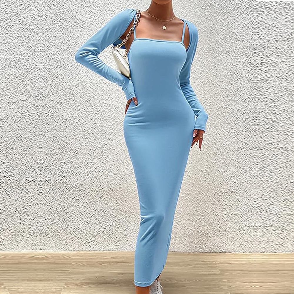 Robe maxi à manches longues pour femmes avec encolure carrée élégante et coupe flatteuse pour la silhouette Levoire