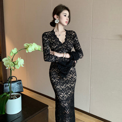 Levoire | Slim Fit Sexy Hollow Long Dress noir