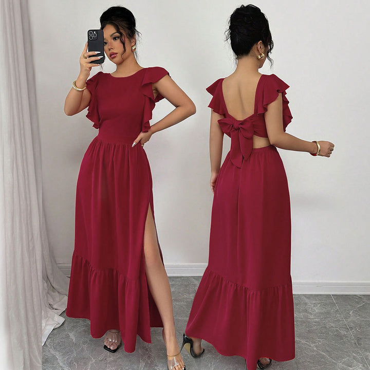 Robe maxi femme avec des détails de volants volumineux et une découpe sophistiquée dans le dos Levoire