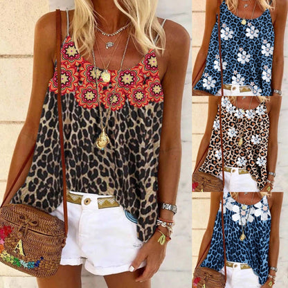 Levoire | Trendik Populaire Fleur Léopard Imprimé Spaghetti-Top