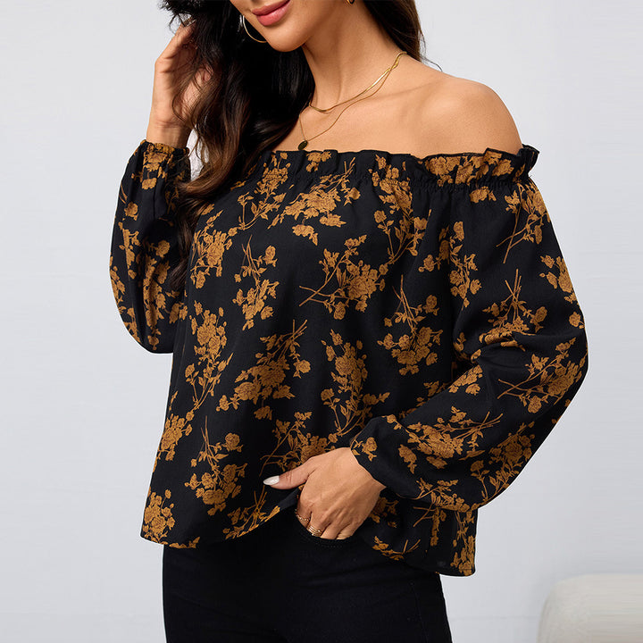 Blouse Femme Off-Shoulder avec Motifs Floraux et Manches Élastiques Levoire