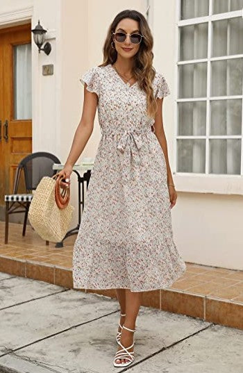 Robe midi femme avec design floral et ceinture Levoire