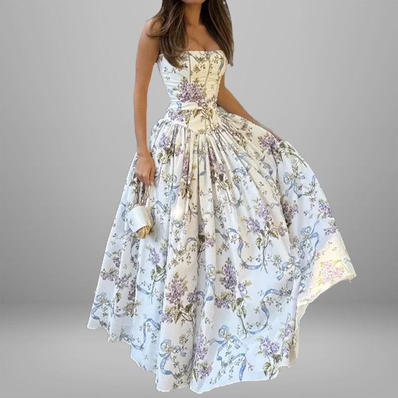 Robe maxi femme avec motifs floraux et haut froncé Levoire