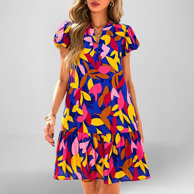 Robe courte à manches courtes fluides pour femmes avec ourlet froncé raffiné Levoire