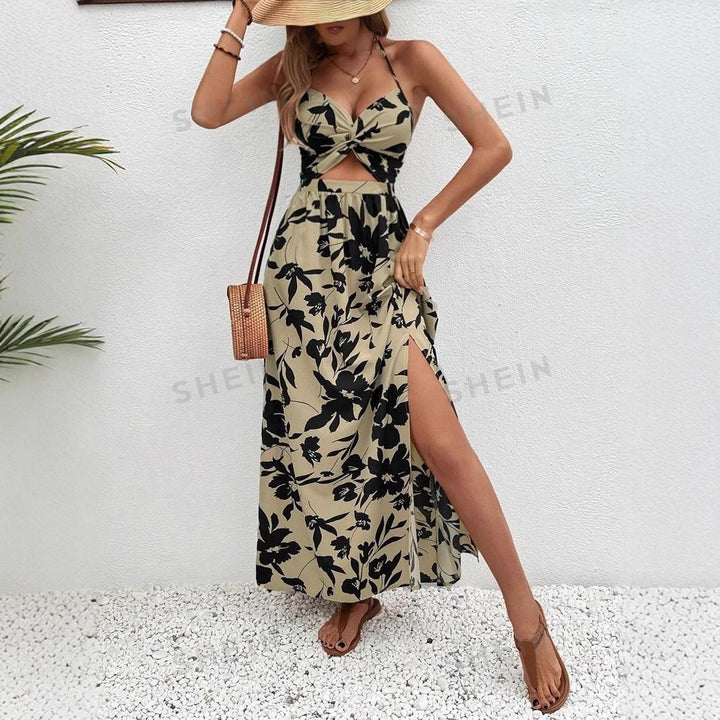 Robe maxi femme avec design découpé floral et fente latérale Levoire