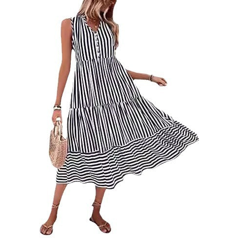 Robe midi femme avec motif rayé et patte de boutonnage Levoire