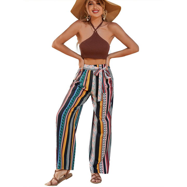 Pantalons larges d'été pour femmes avec ceinture polyvalente et motif saisissant Levoire