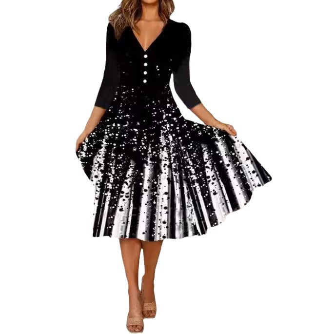 Levoire | Robe à imprimé élégant à manches trois-quarts et col en V