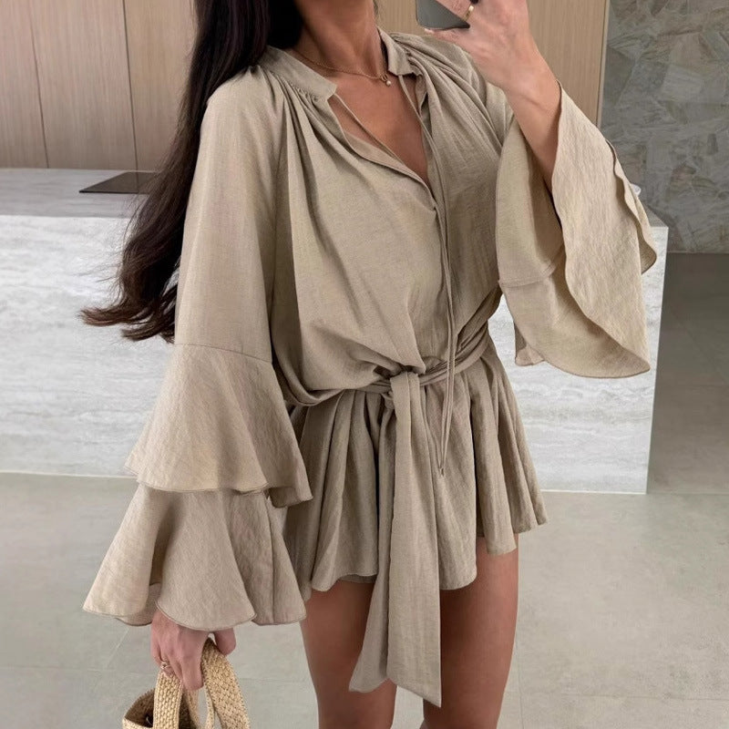 Haut Kaftan Aéré pour Femmes avec Manches Amples et Ceinture à la Taille Levoire
