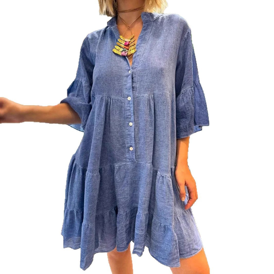 Robe chemise pour femmes avec des détails de volants volumineux Levoire
