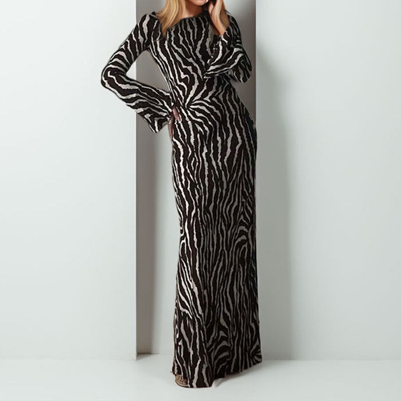 Robe Maxi Longue pour Femmes avec Imprimé Animal et Tissu Scintillant Levoire