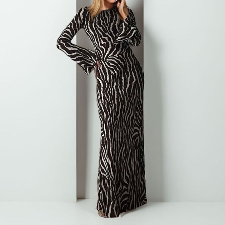 Robe Maxi Longue pour Femmes avec Imprimé Animal et Tissu Scintillant Levoire