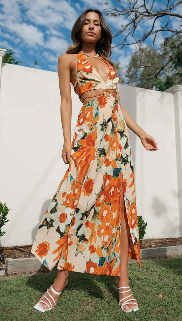 Robe maxi femme avec décolleté en V profond et fronces Levoire