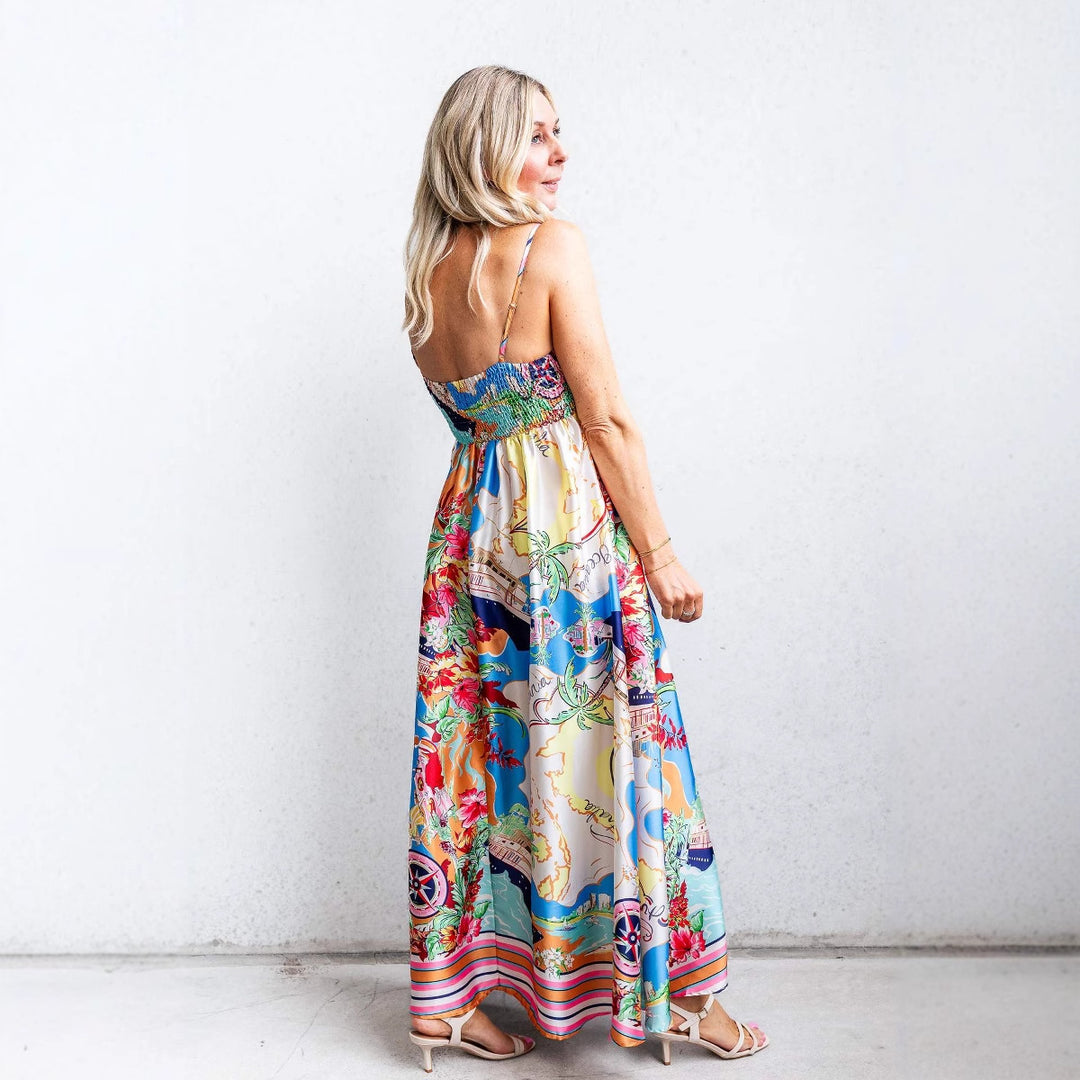 Robe maxi femme avec imprimé coloré et bretelles spaghetti Levoire