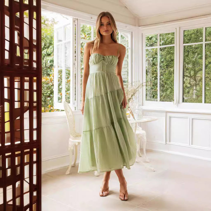 Robe maxi femme avec bretelles réglables et volants sophistiqués Levoire