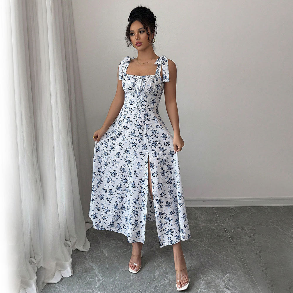 Robe maxi pour femmes avec motif floral et fente flatteuse Levoire