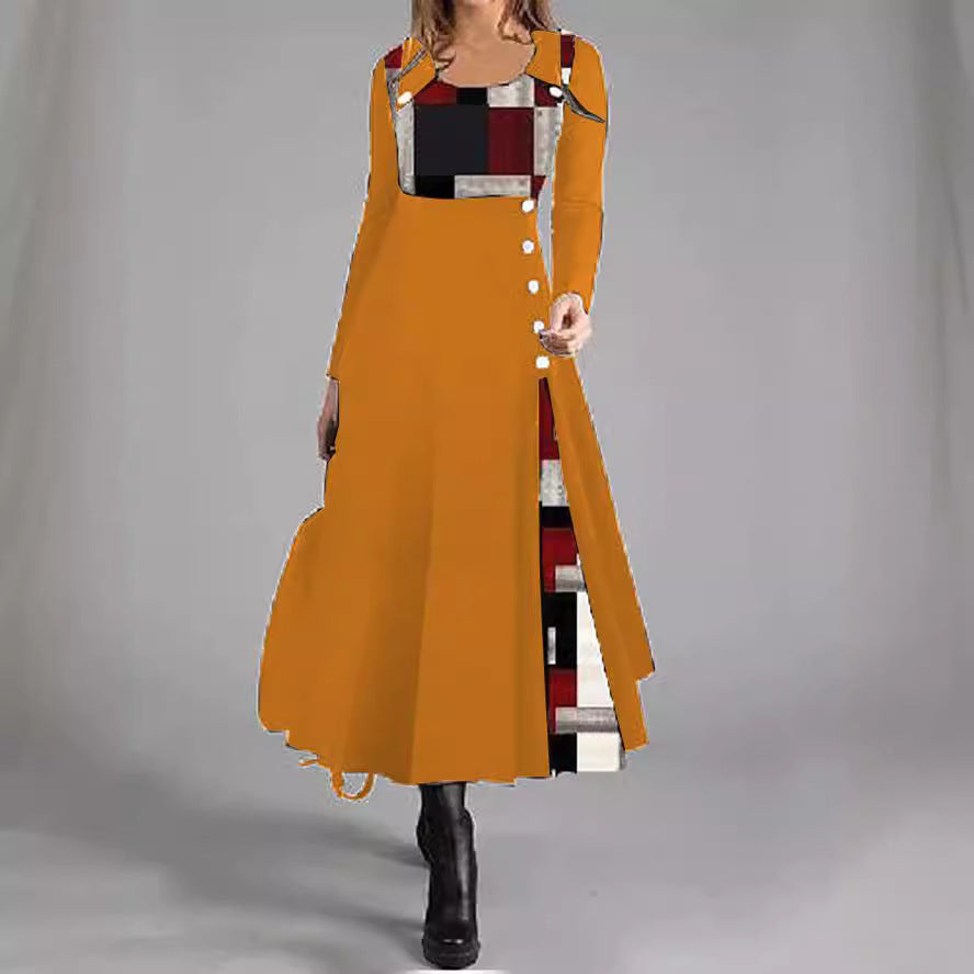 Levoire | Chic V Couleur graphique bouton rond Flare Robe