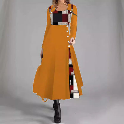 Levoire | Chic V Couleur graphique bouton rond Flare Robe