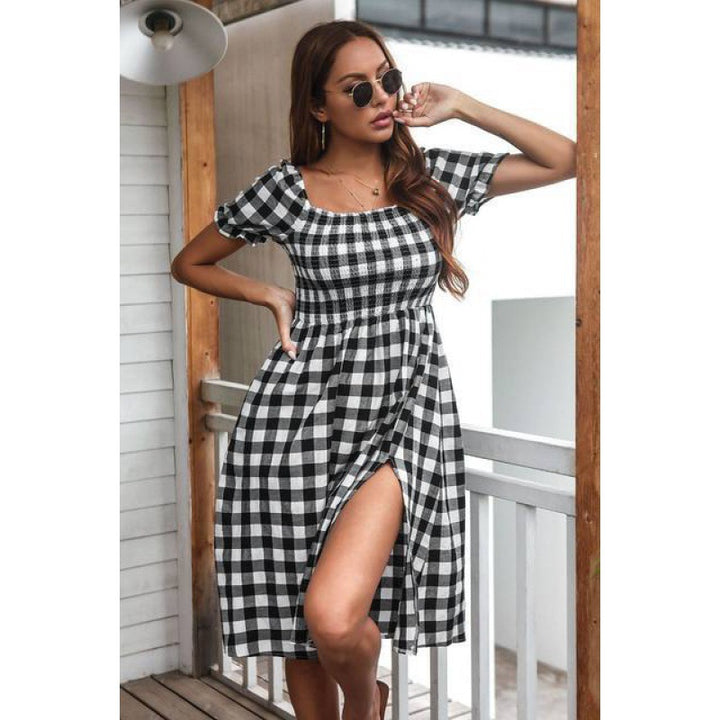 Robe midi pour femme avec un joli motif à carreaux et une fente sur le côté Levoire