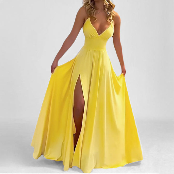 Robe maxi fluide pour femmes avec décolleté en V profond et fente haute Levoire