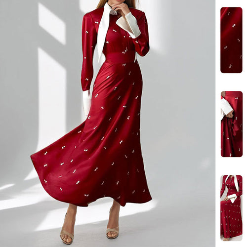 Robe Maxi Élégante Femme avec Drapé Artistique et Manches Longues Levoire