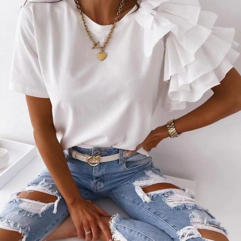 T-shirt femme avec des détails de volants tendance Levoire