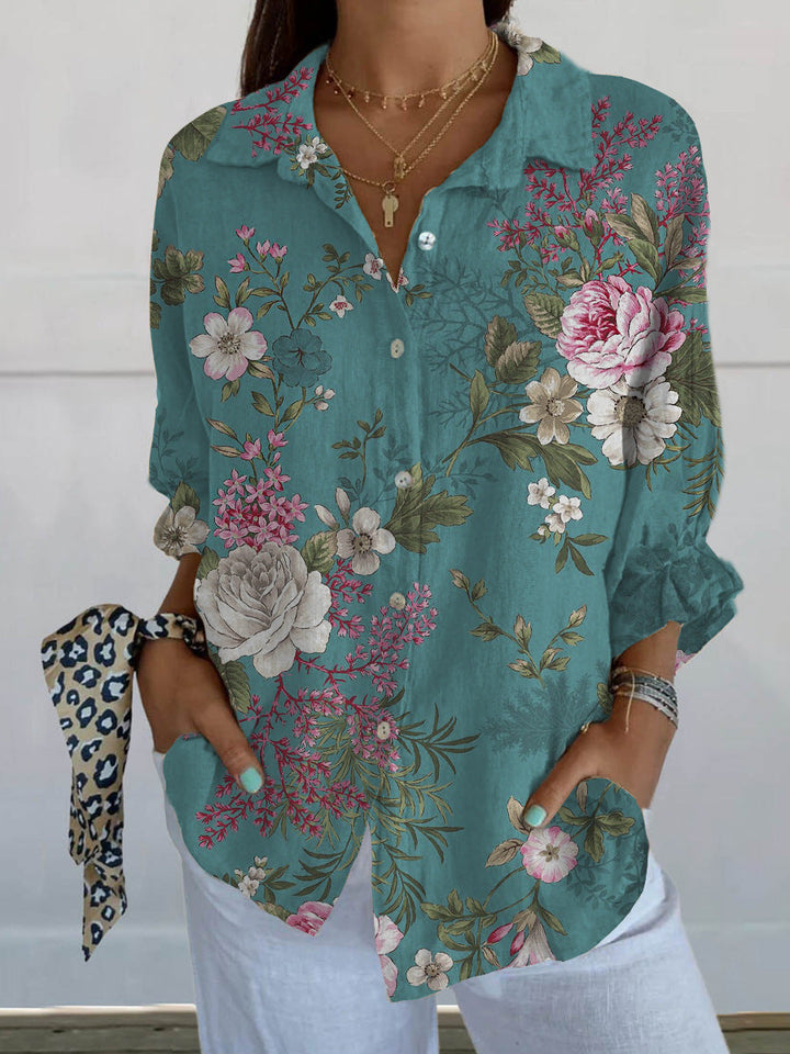 Levoire | Chemise Femme Vintage Rétro À Manches Longues Boutonnée Bleu