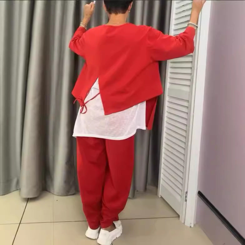 Ensemble de loisirs décontracté pour femmes en deux pièces avec haut asymétrique et pantalon confortable Levoire
