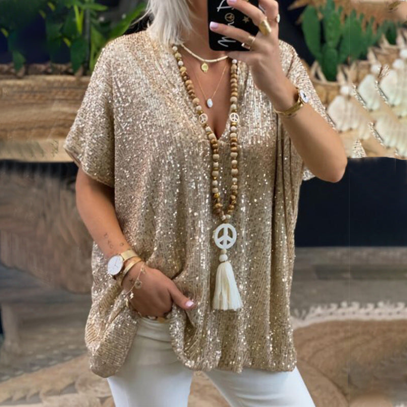Levoire | Rento pull-over sequins col V T-shirt Or