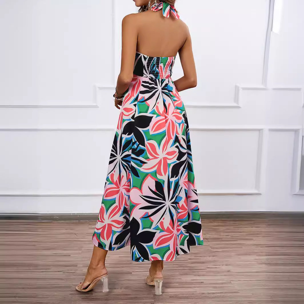 Robe maxi femme avec design à épaules dénudées et motif floral Levoire