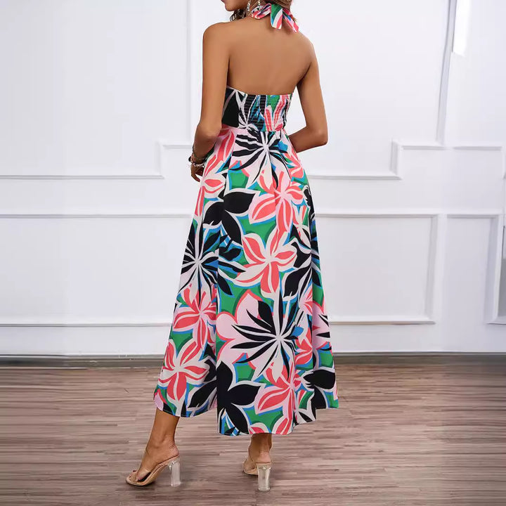 Robe maxi femme avec design à épaules dénudées et motif floral Levoire