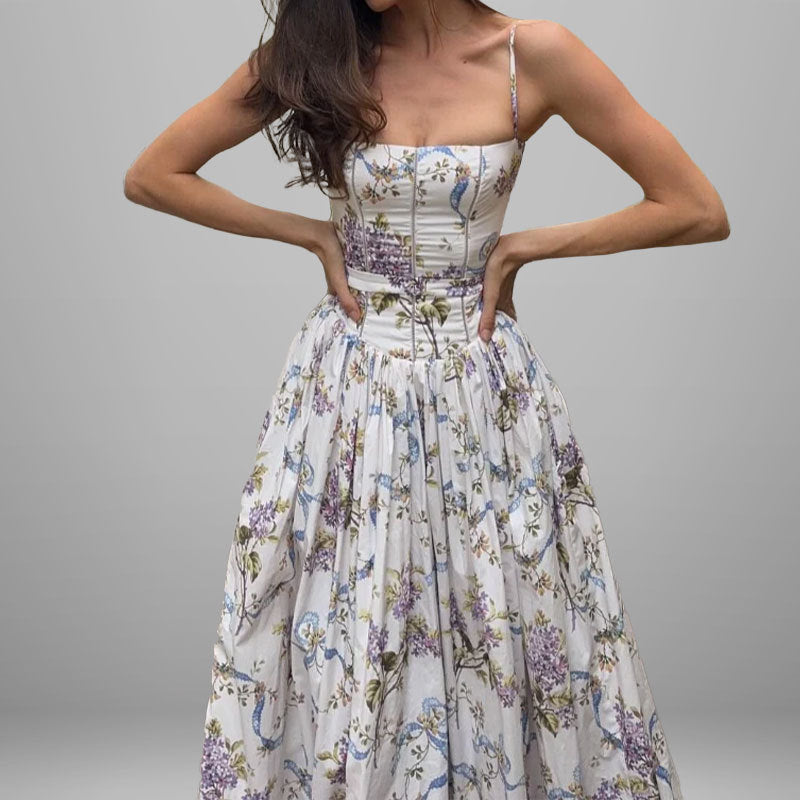 Robe maxi femme avec motifs floraux et haut froncé Levoire