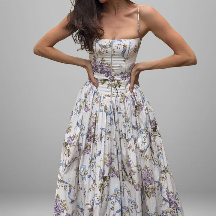 Robe maxi femme avec motifs floraux et haut froncé Levoire