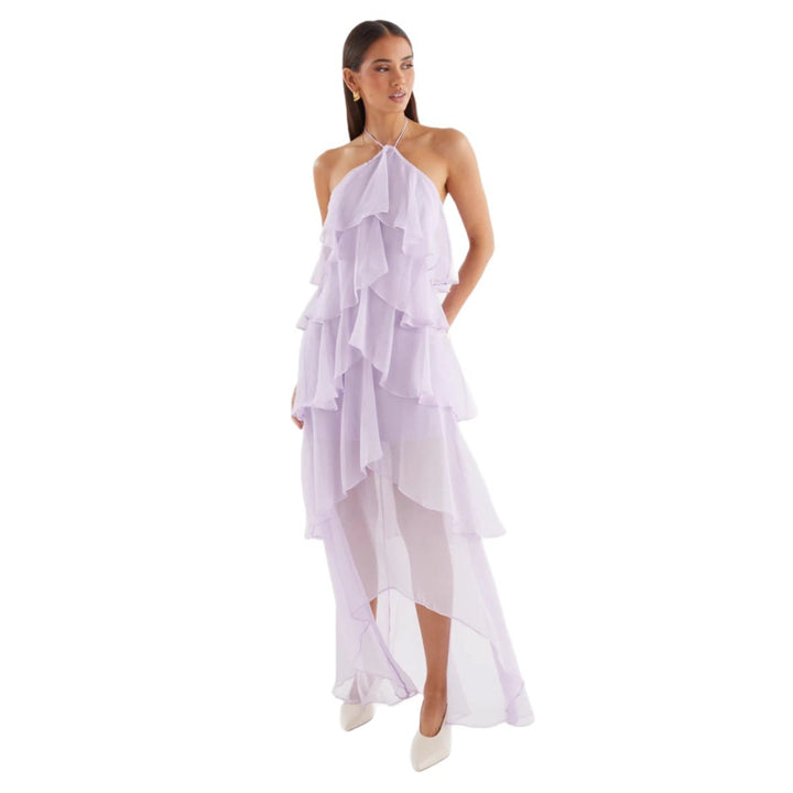 Robe maxi aérienne pour femmes avec volants fluides et col halter chic Levoire