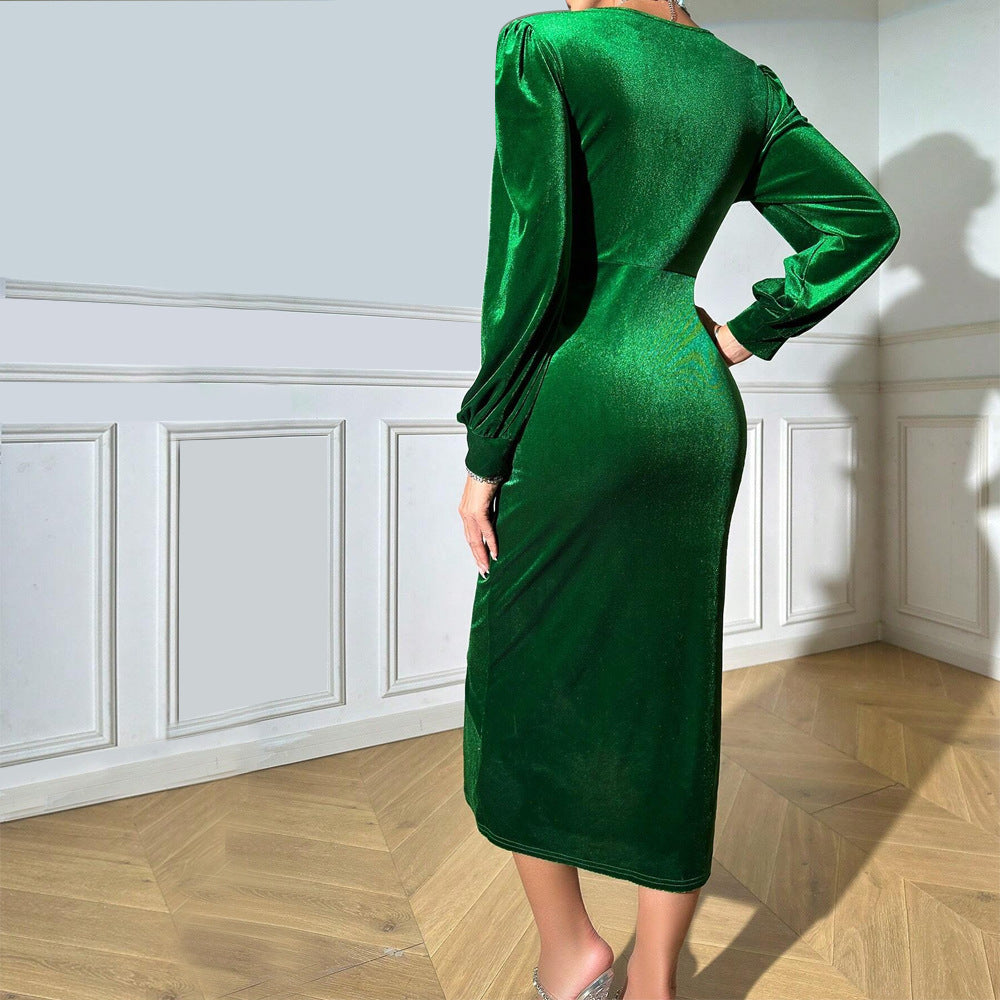 Robe maxi femme avec décolleté en V profond et détails drapés élégants Levoire