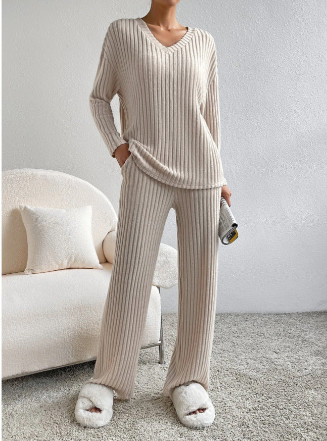 Levoire | Ensemble De Détente En Tricot Côtelé Beige (Rupture de stock rapide)