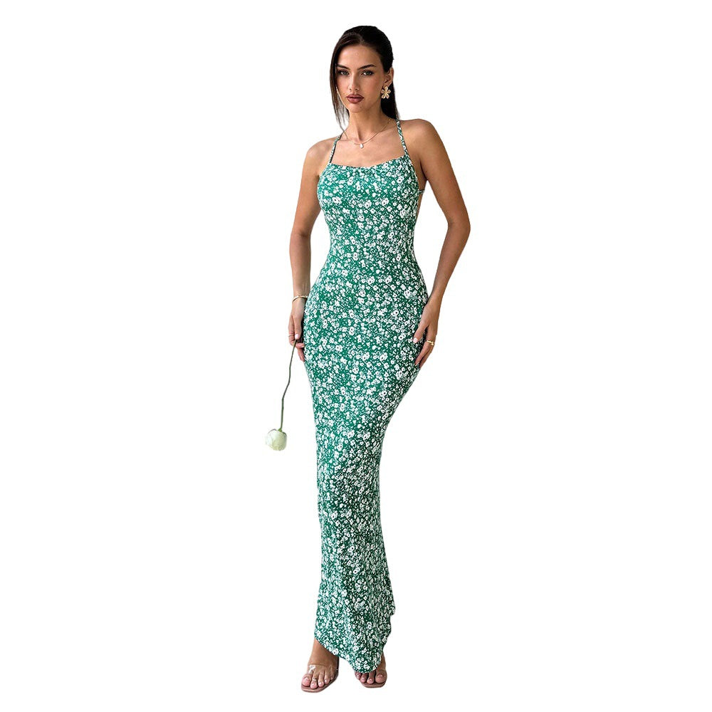 Robe maxi pour femmes avec des bretelles spaghetti réglables et un détail imprimé floral Levoire