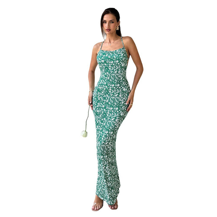 Robe maxi pour femmes avec des bretelles spaghetti réglables et un détail imprimé floral Levoire