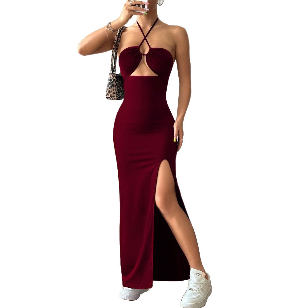 Robe maxi femme avec découpe élégante et fente excitante Levoire