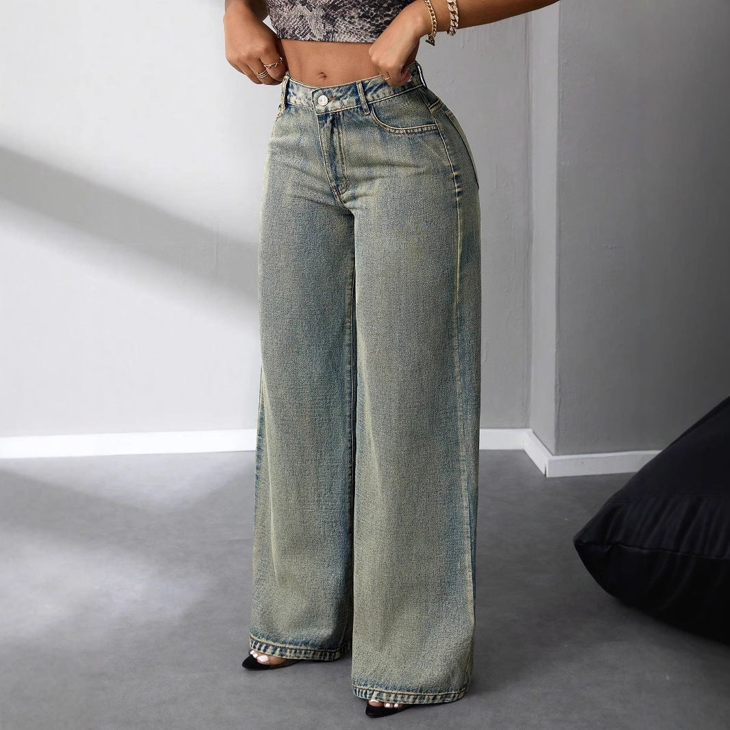 Jean large taille haute pour femmes au style vintage avec un look décontracté Levoire