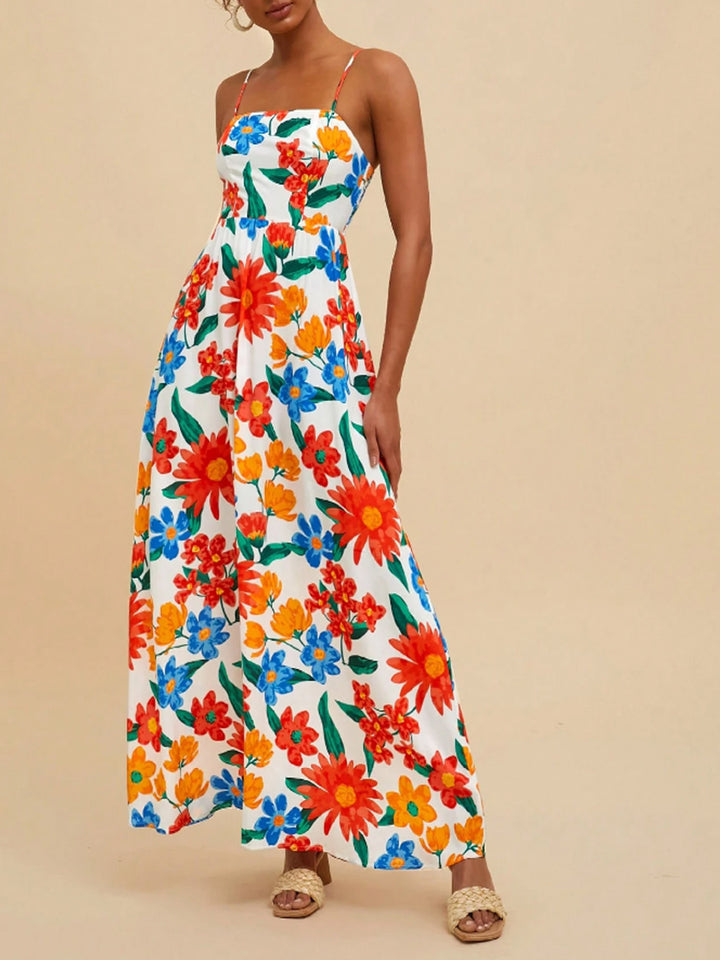 Robe maxi pour femmes avec un motif floral coloré et des bretelles ajustables Levoire