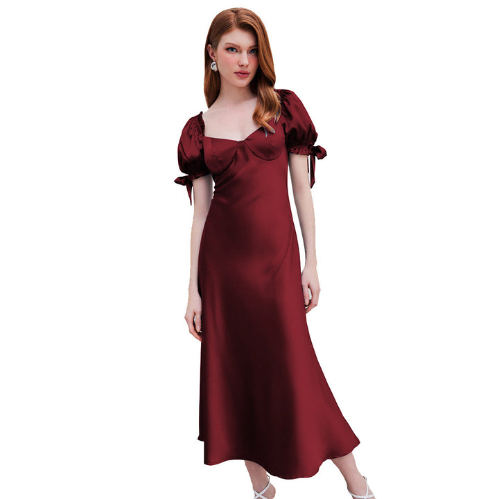 Robe midi pour femmes avec des manches bouffantes élégantes et un décolleté en V chic Levoire