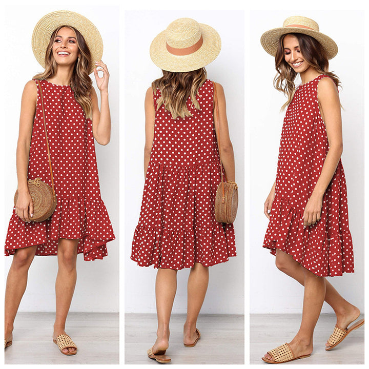 Robe d'été A-line pour femme avec ourlet volanté et pois Levoire