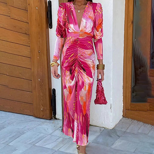 Robe maxi pour femmes avec un élégant décolleté en V et des manches bouffantes luxueuses Levoire