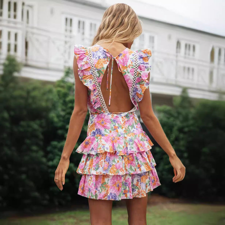Robe d'été à volants pour femmes avec des motifs floraux et une ceinture chic Levoire