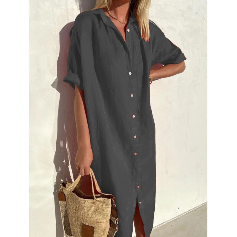 Levoire | Robe de poche Coton-lin Longue robe de poche gris foncé