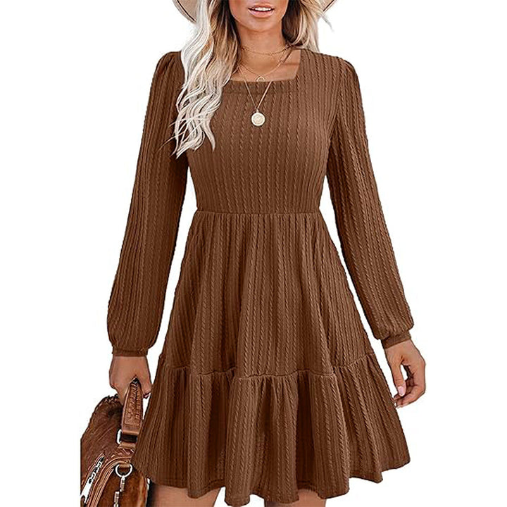 Robe mi-longue décontractée pour femmes avec un chic décolleté carré et des manches froncées Levoire