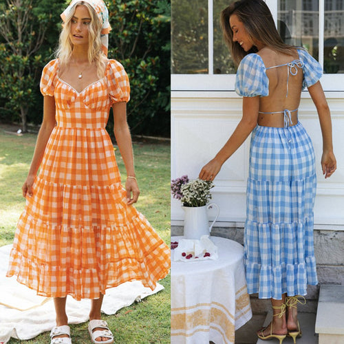 Robe maxi femme avec volant complet et motif à carreaux Levoire